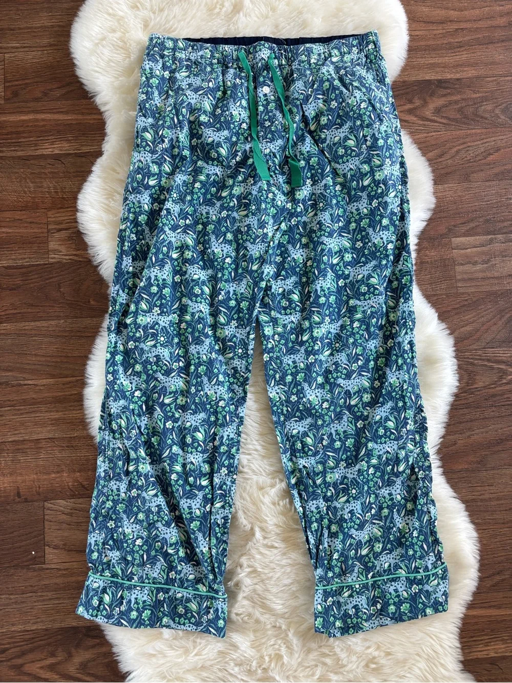J.Crew Fauna Floral Blue Spotted Leopard Cotton Poplin Pajama Set Medium